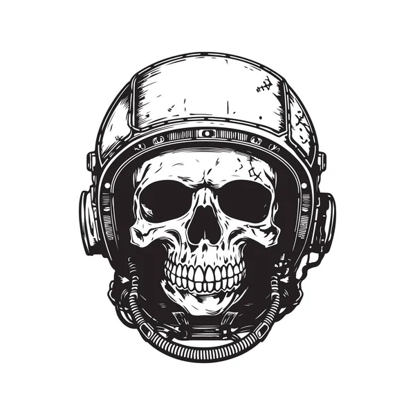 Astronauta Hełm Czaszki Vintage Koncepcji Logo Czarno Biały Kolor Ręcznie — Wektor stockowy