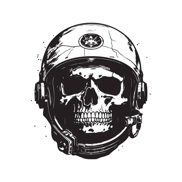 Crâne Astronaute Concept Logo Vintage Noir Blanc Illustration Dessinée Main — Image vectorielle