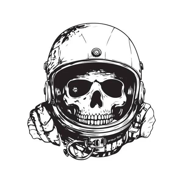 Capacete Astronauta Com Crânio Conceito Logotipo Vintage Cor Preto Branco — Vetor de Stock