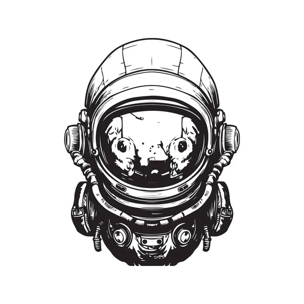 Casco Astronauta Concepto Logotipo Vintage Color Blanco Negro Ilustración Dibujada — Archivo Imágenes Vectoriales