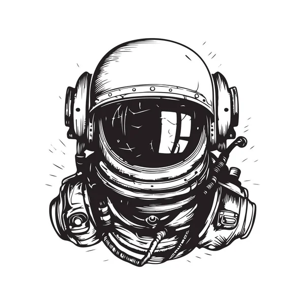 Astronauta Conceito Logotipo Vintage Cor Preto Branco Ilustração Desenhada Mão — Vetor de Stock