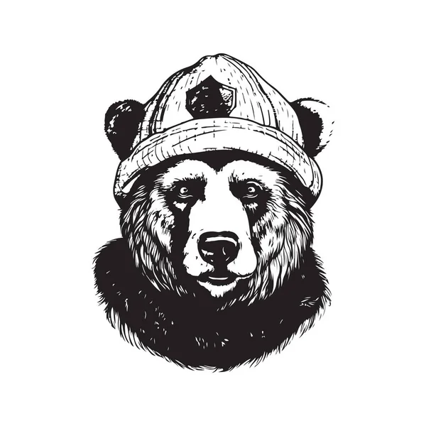 Медведь Носить Шляпу Винтажный Логотип Концепции Черно Белый Цвет Ручной — стоковый вектор
