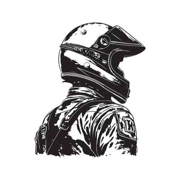 Tam Yüz Motokros Kasklı Adam Klasik Logo Konsepti Siyah Beyaz — Stok Vektör