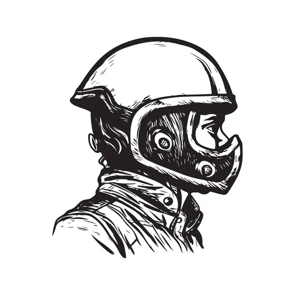 Man Full Face Motocross Helmet Vintage Logo Concept Black White — Stock Vector