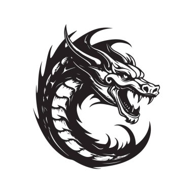 wyvern, klasik logo konsepti siyah-beyaz renk, el çizimi illüstrasyon