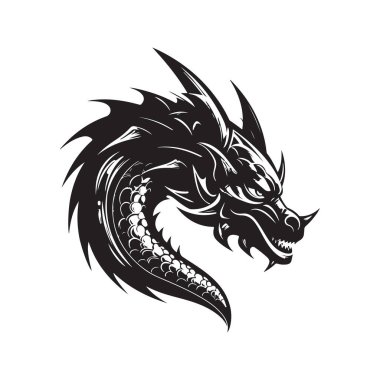 wyvern, klasik logo konsepti siyah-beyaz renk, el çizimi illüstrasyon