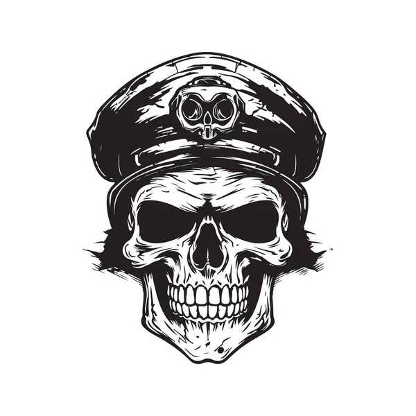 骷髅兵 老式标志概念黑白颜色 手绘插图 — 图库矢量图片