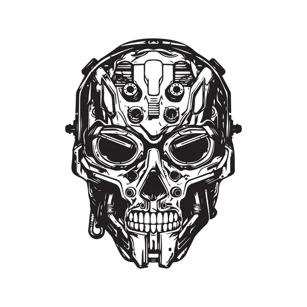 Cyborg Vintage Logo Konzept Schwarz Weiß Handgezeichnete Illustration — Stockvektor