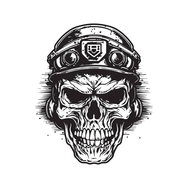 Crâne Soldat Vintage Logo Concept Noir Blanc Couleur Illustration Dessinée — Image vectorielle