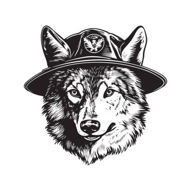 Kurt izci, klasik logo konsepti siyah beyaz, el çizimi illüstrasyon