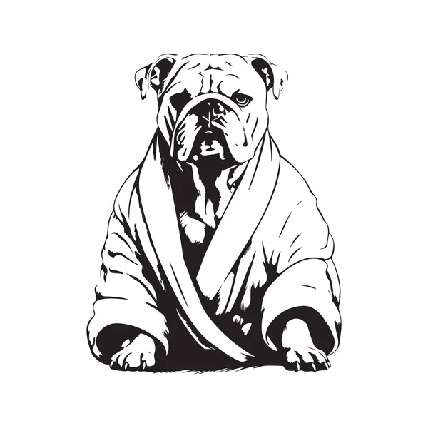 Bulldog Vestindo Roupão Banho Conceito Logotipo Vintage Cor Preto Branco — Vetor de Stock