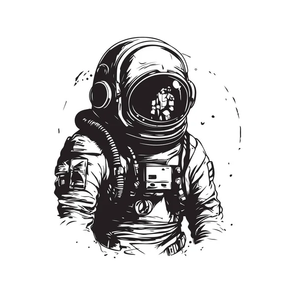 世界末日宇航员 老式标志概念黑白色彩 手绘插图 — 图库矢量图片