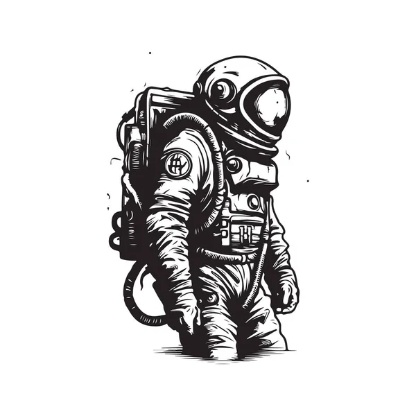 Apokaliptikus Űrhajós Vintage Logó Koncepció Fekete Fehér Színű Kézzel Rajzolt — Stock Vector