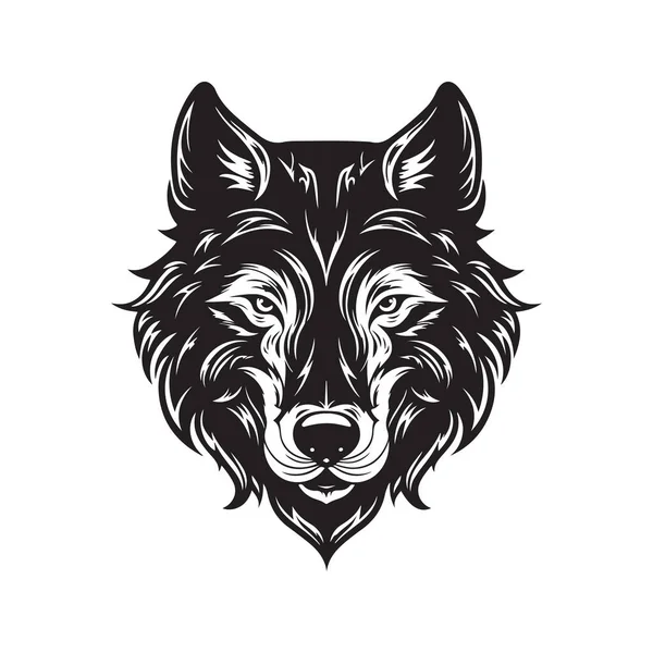 Cooler Wolf Vintage Logo Konzept Schwarz Weiß Handgezeichnete Illustration — Stockvektor