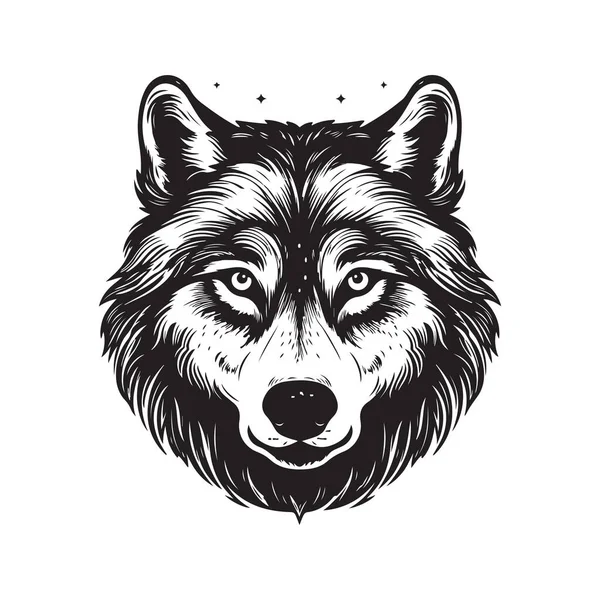 クールなオオカミ ヴィンテージロゴのコンセプト黒と白 手描きイラスト — ストックベクタ