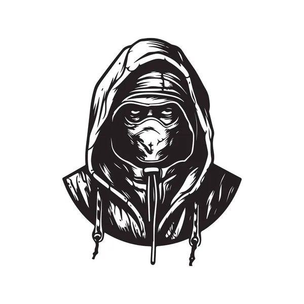 Hooded Scifi Vintage Λογότυπο Έννοια Μαύρο Και Άσπρο Χρώμα Ζωγραφισμένα — Διανυσματικό Αρχείο