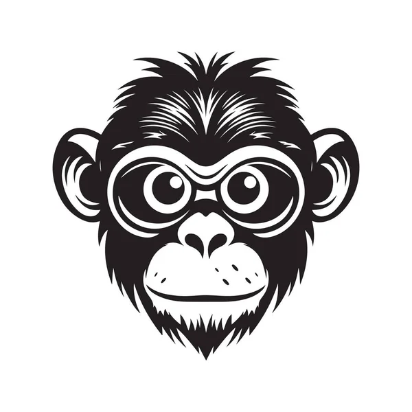 Scimmia Con Grandi Occhi Logo Vintage Concetto Colore Bianco Nero — Vettoriale Stock