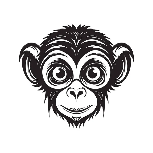 Scimmia Con Grandi Occhi Logo Vintage Concetto Colore Bianco Nero — Vettoriale Stock