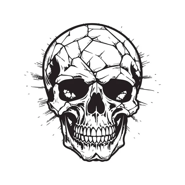 Totenkopf Mit Riss Vintage Logo Konzept Schwarz Weiß Handgezeichnete Illustration — Stockvektor