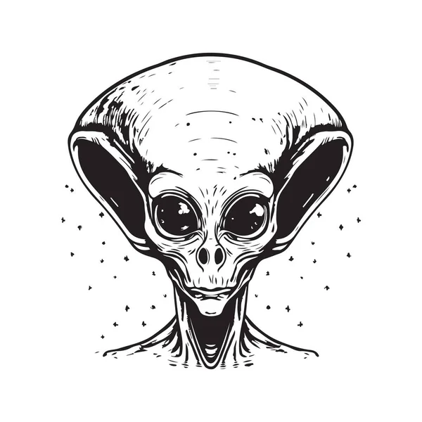Alien Vintage Logo Concept Zwart Wit Kleur Met Hand Getekend — Stockvector