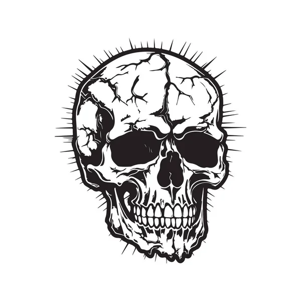 Cráneo Con Una Grieta Concepto Logotipo Vintage Color Blanco Negro — Archivo Imágenes Vectoriales
