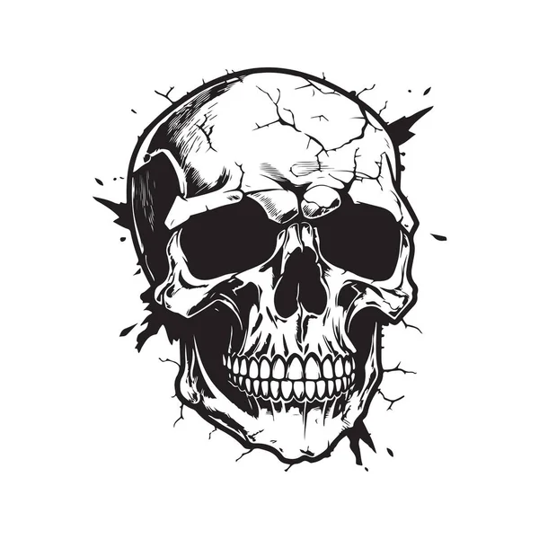 Lebka Trhlinou Vinobraní Logo Koncept Černá Bílá Barva Ručně Kreslené — Stockový vektor