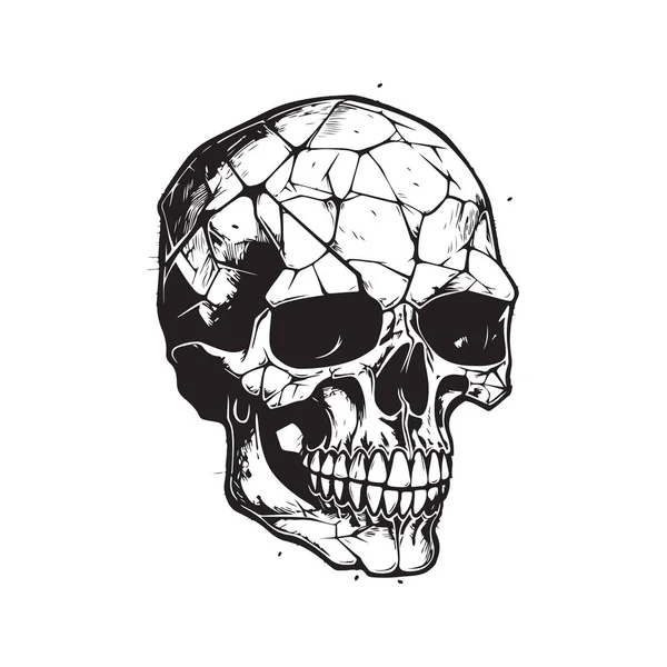 Çatlak Bir Kafatası Klasik Logo Konsepti Siyah Beyaz Çizimi Illüstrasyon — Stok Vektör