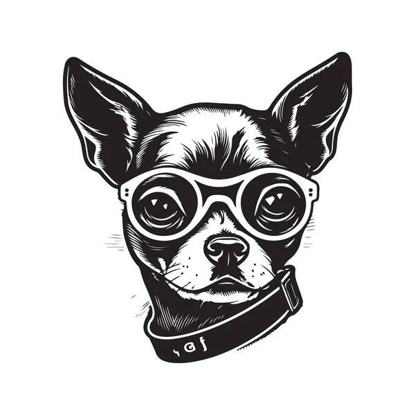 Lato Chihuahua Vintage Koncepcji Logo Czarno Biały Kolor Ręcznie Rysowane — Wektor stockowy