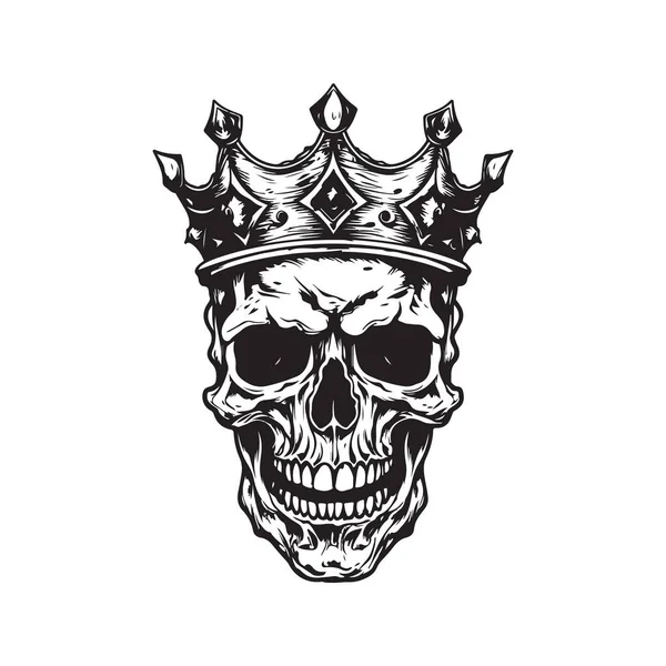 Untoter König Vintage Logo Konzept Schwarz Weiß Handgezeichnete Illustration — Stockvektor