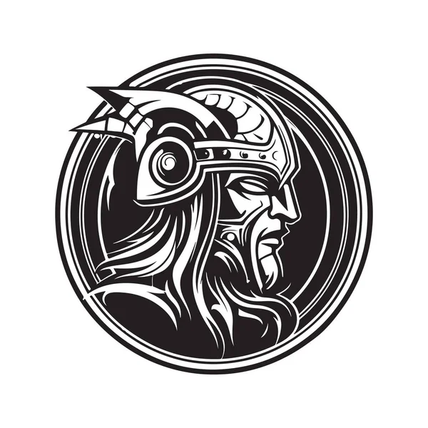 鎧兜の戦士ヴィンテージロゴのコンセプト黒と白手描きイラスト — ストックベクタ