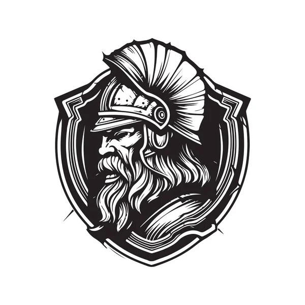 Воин Доспехах Винтажный Логотип Концепция Черно Белый Цвет Ручной Рисунок — стоковый вектор