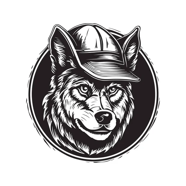 Wolf Pfadfinder Vintage Logo Konzept Schwarz Weiß Handgezeichnete Illustration — Stockvektor
