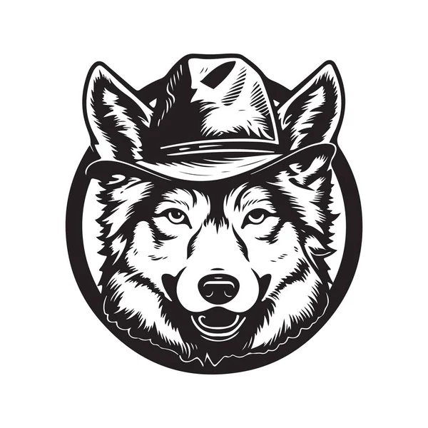 Волк Бойскауте Винтажный Логотип Концепция Черно Белый Цвет Ручной Рисунок — стоковый вектор