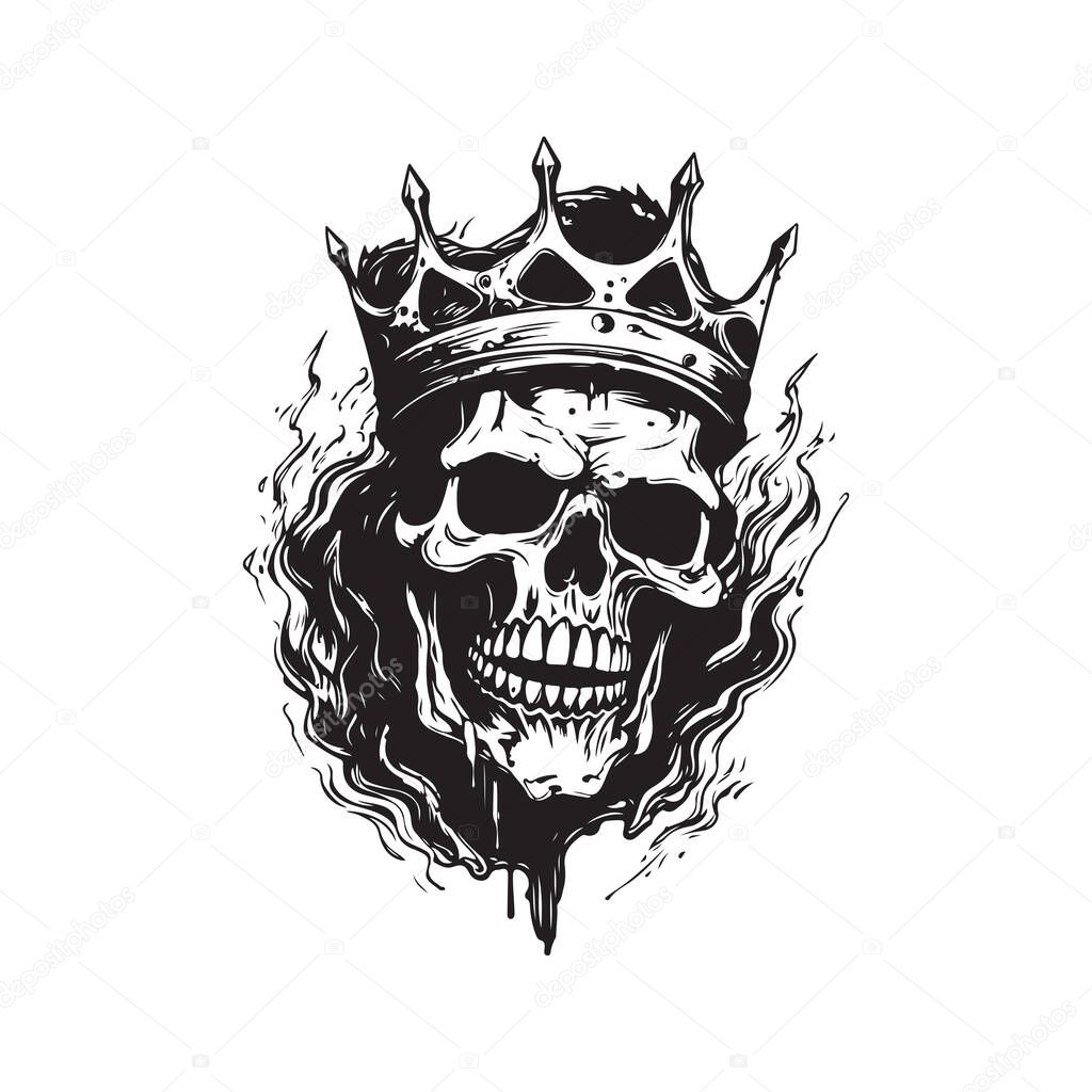 Undead king, vintage logo concept black and white color, hand drawn illustration