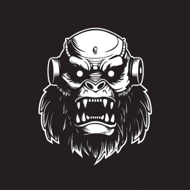 android lycanthrope, klasik logo konsepti siyah beyaz renk, el çizimi illüstrasyon