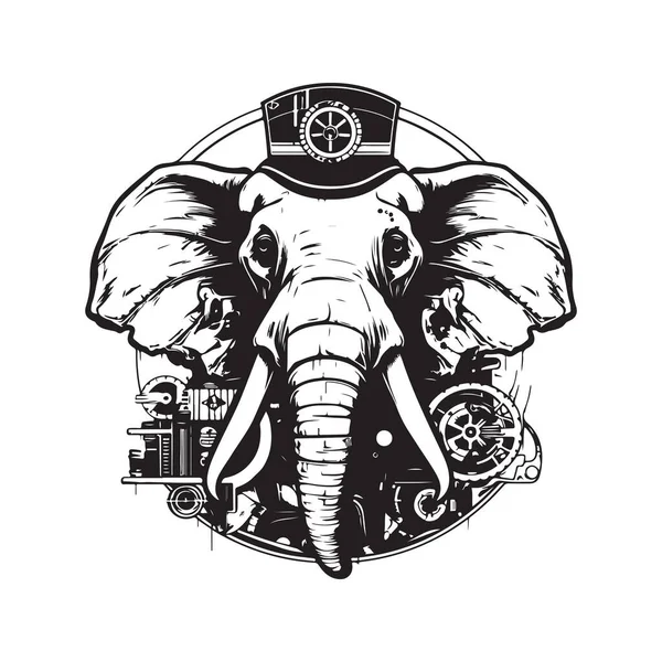 Elefante Zeppline Concepto Logotipo Vintage Color Blanco Negro Ilustración Dibujada — Archivo Imágenes Vectoriales