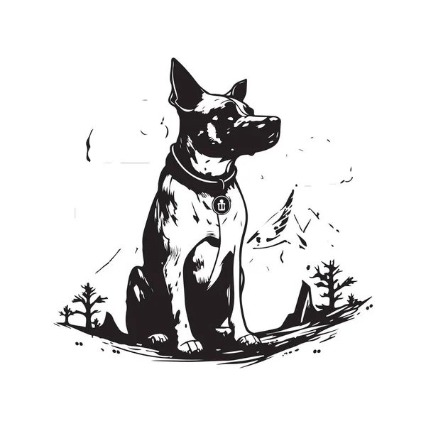 Pies Vintage Logo Pojęcie Czarny Biały Kolor Ręcznie Rysowane Ilustracja — Wektor stockowy