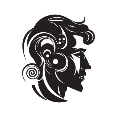 soyut karakter, klasik logo çizgisi sanat konsepti siyah ve beyaz renk, el çizimi illüstrasyon