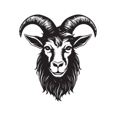 kızgın keçi, klasik logo çizgisi sanat konsepti siyah beyaz renk, el çizimi illüstrasyon