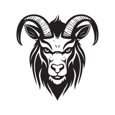 kızgın keçi, klasik logo çizgisi sanat konsepti siyah beyaz renk, el çizimi illüstrasyon