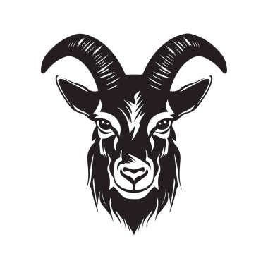 angry goat, vintage logo line art concept black and white color, hand drawn illustration clipart