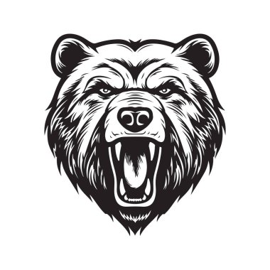 kızgın boz ayı, klasik logo çizgisi sanat konsepti siyah beyaz renk, el çizimi illüstrasyon