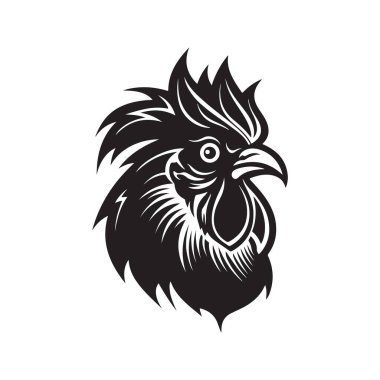 Kızgın horoz, klasik logo çizgisi sanat konsepti siyah beyaz renk, el çizimi illüstrasyon