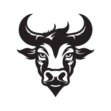 Kızgın zebu, klasik logo çizgisi sanat konsepti siyah beyaz renk, el çizimi illüstrasyon