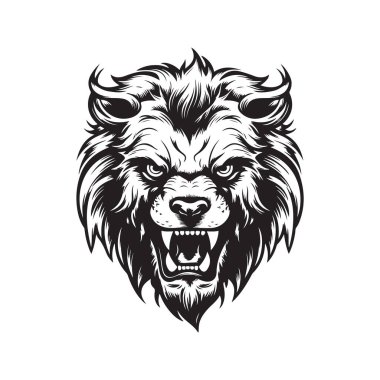 canavar, klasik logo çizgisi sanat konsepti siyah beyaz renk, el çizimi illüstrasyon