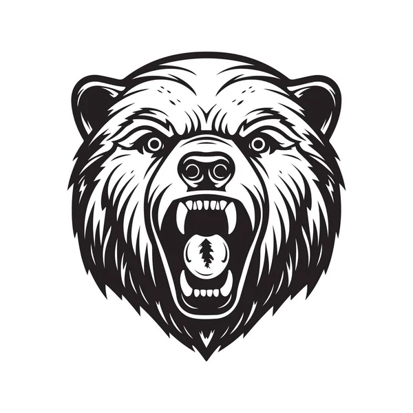 Злой Медведь Гризли Винтажный Логотип Линия Художественная Концепция Черно Белый — стоковый вектор