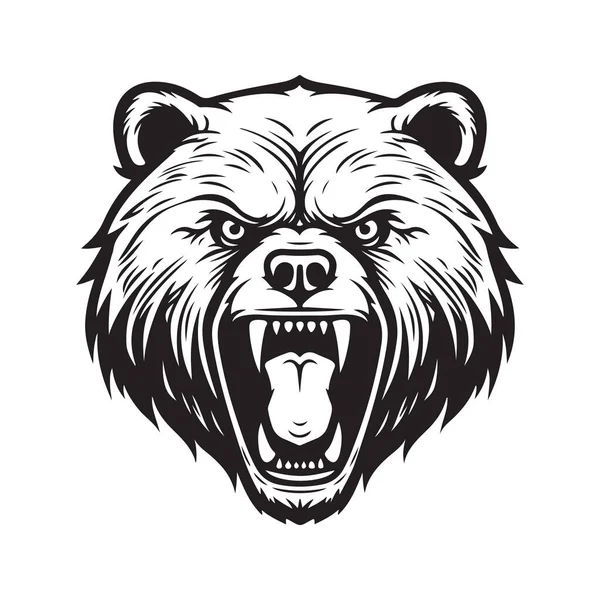 Θυμωμένος Αρκούδα Grizzly Vintage Λογότυπο Γραμμή Τέχνης Έννοια Μαύρο Και — Διανυσματικό Αρχείο