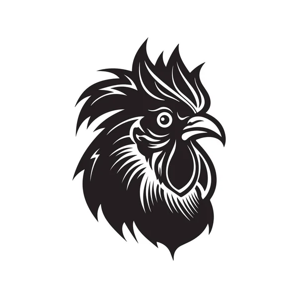 Angry Rooster Vintage Logo Line Art Concept Black White Color — Stock Vector