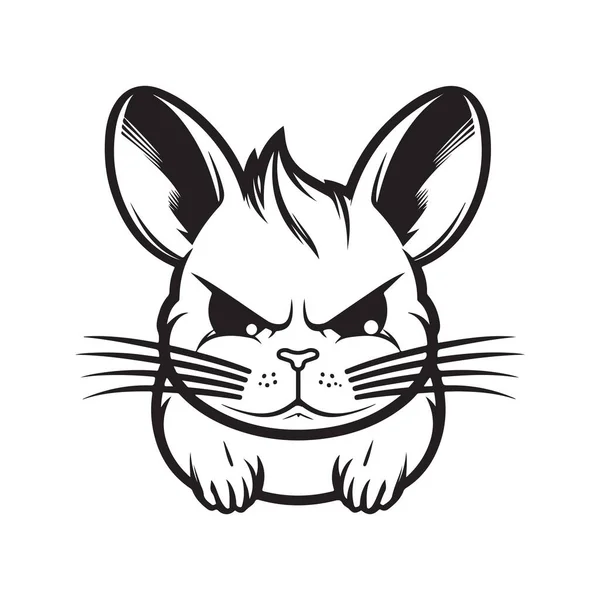 Wütender Hase Vintage Logo Linie Kunstkonzept Schwarz Weiße Farbe Handgezeichnete — Stockvektor