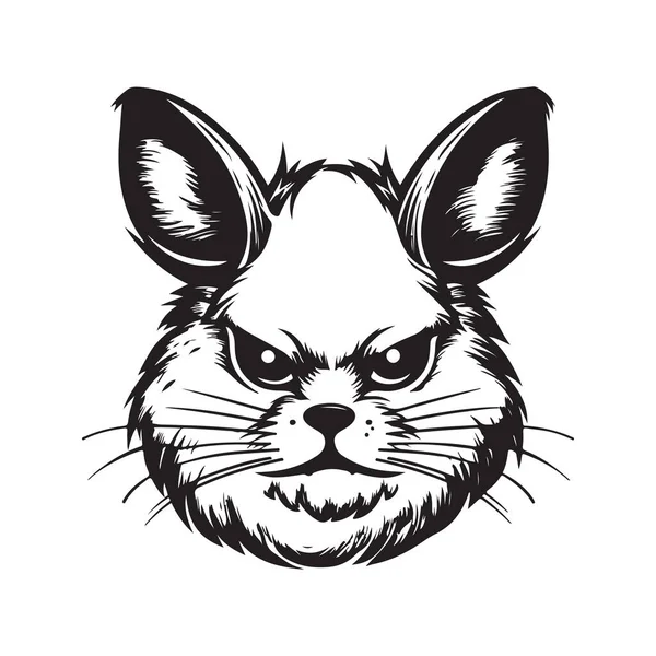 愤怒的兔子 老式标识线条艺术概念黑白色彩 手绘插图 — 图库矢量图片